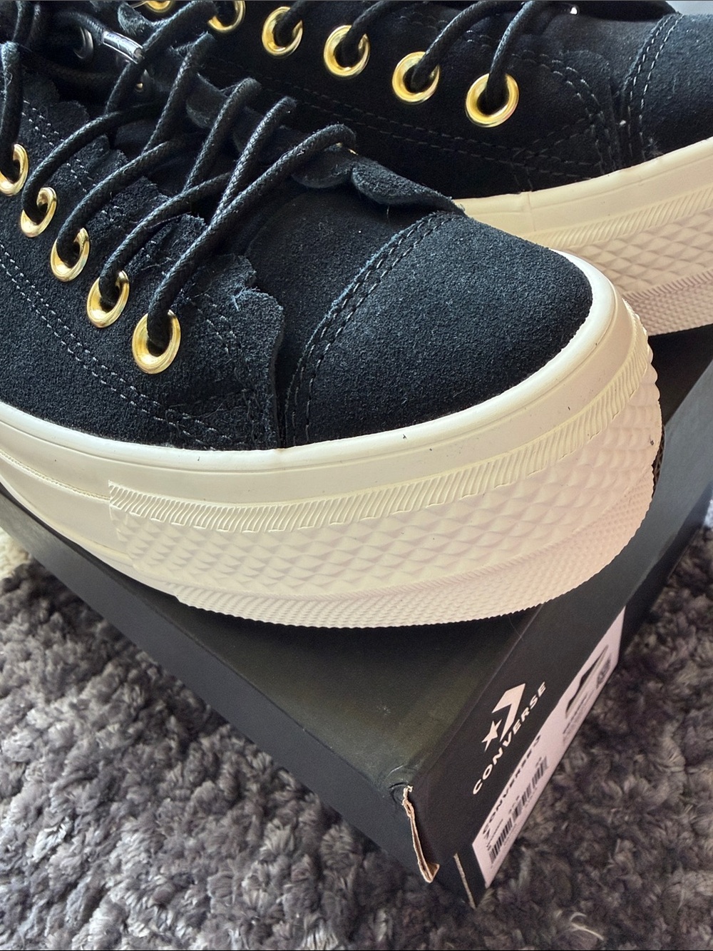 Converse CTAS Lift Ox Black/Gold/Egret Scalloped Platform Sneakers, NWT